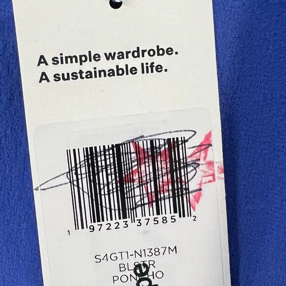 Eileen Fisher Silk Georgette Poncho L Blue Sheer Cropped Boxy Ethereal Luxury - Picture 7 of 10